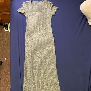 Square neck slit green dress